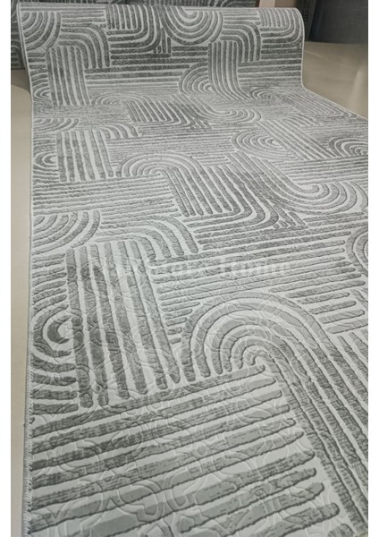 Elit Osso Gri Beyaz Kabartmalı Kaymaz Taban Yıkanabilir Kesme Yolluk Halı