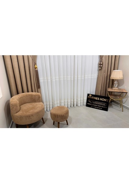 Nivemeshome Haven 3023 Gold Detaylı 1/2,5 Sık Pileli Tül Perde Apm