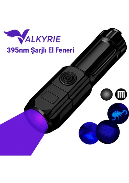 395NM Uv Mor Işık Şarjlı El Feneri – 1200MAH Batarya, Type-C Şarj, Hafif ve Güçlü Tasarım