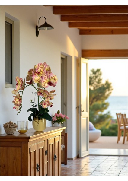 Yapay Orkide Gold Metal Saksıda Yapay Çiçek 2 Dal 55 cm Dekoratif Hediye Salon Çiçeği Ev Dekorasyon modelleri