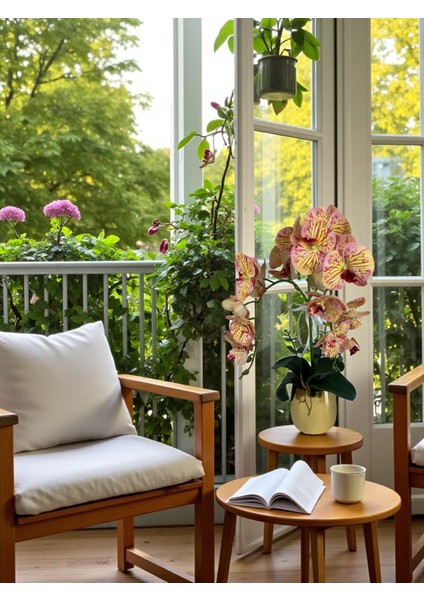 Yapay Orkide Gold Metal Saksıda Yapay Çiçek 2 Dal 55 cm Dekoratif Hediye Salon Çiçeği Ev Dekorasyon