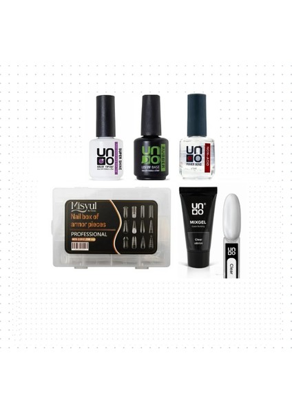 Uno Poly Jel Clear Şeffaf 30G+PROTEZ Tırnak Tips Üst Form Jel Tips +Basecoat-Topcoat-Primer