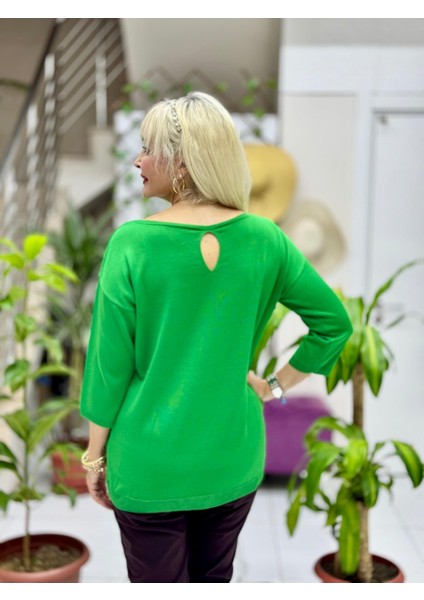 D12789 Fakir Kol Sırt Detay Triko Yeşil