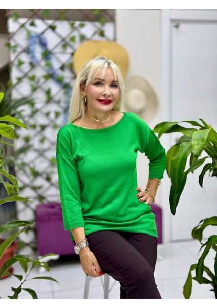 D12789 Fakir Kol Sırt Detay Triko Yeşil modelleri