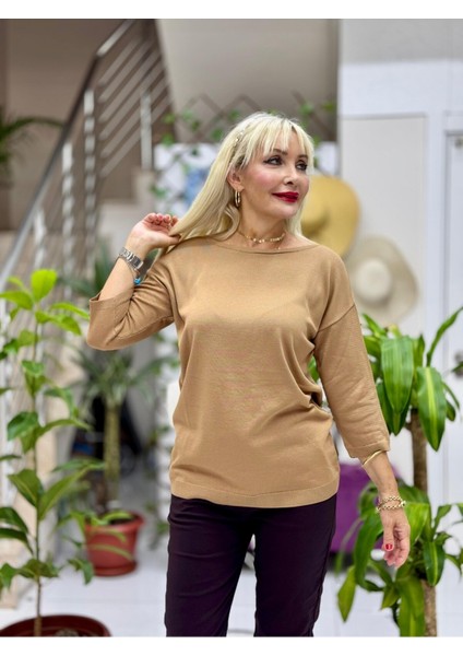 D12789 Fakir Kol Sırt Detay Triko Camel