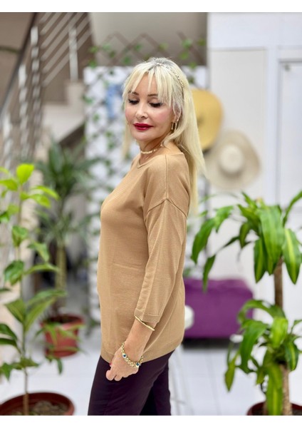 D12789 Fakir Kol Sırt Detay Triko Camel modelleri