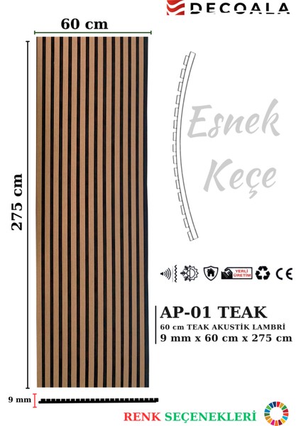 Mdf Ahşap Akustik Puvar Paneli 60X275 cm