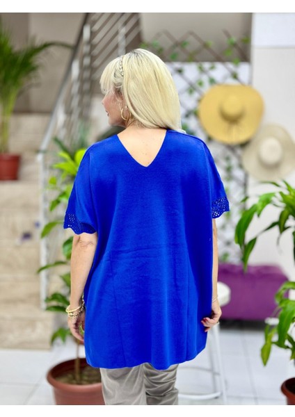 D12677 Kol Detaylı Triko Panço Saks modelleri