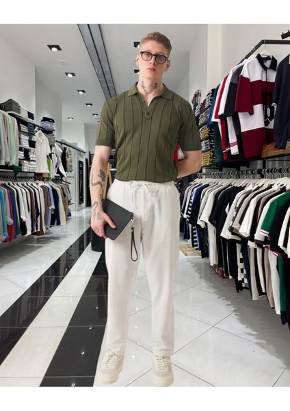 Triko Polo Yaka Erkek Tişört – Dikey Desenli