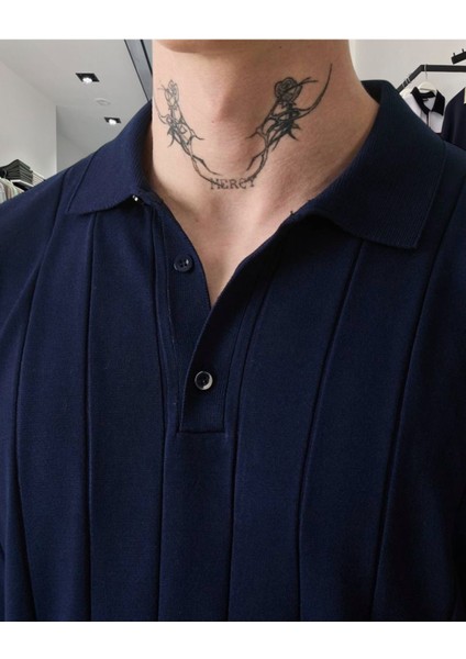 Triko Polo Yaka Erkek Tişört – Dikey Desenli