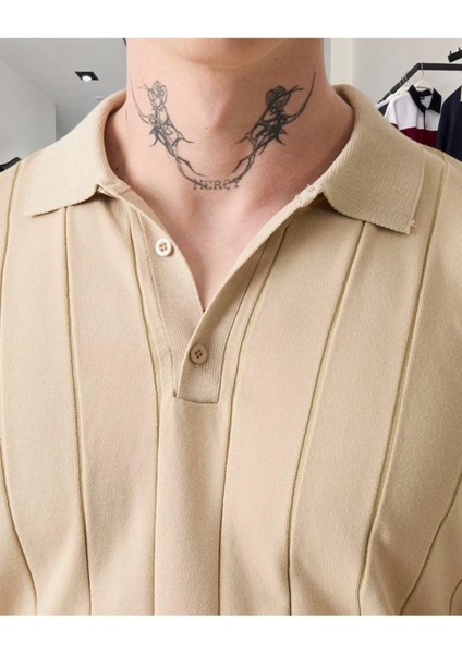 Triko Polo Yaka Erkek Tişört – Dikey Desenli