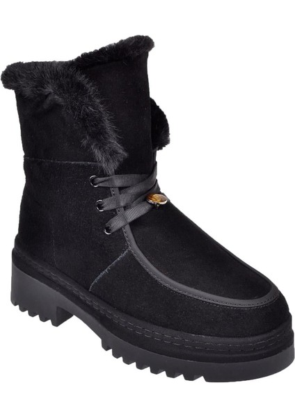 Hakiki Deri Süet Kadın Bot GJ-25K433 Siyah Süet