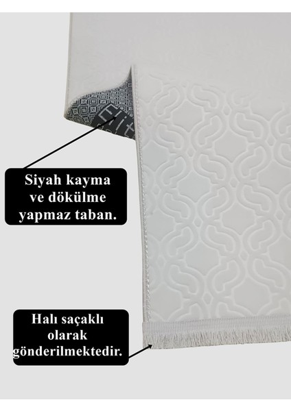 Elit Krem Saçaklı Kabartmalı Yıkanabilir Kaymaz Taban Kesme Yolluk Halı
