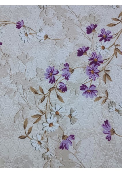 Elit Lila Kahve Çiçekli Kabartmalı Kaymaz Taban Yıkanabilir Kesme Yolluk Halı