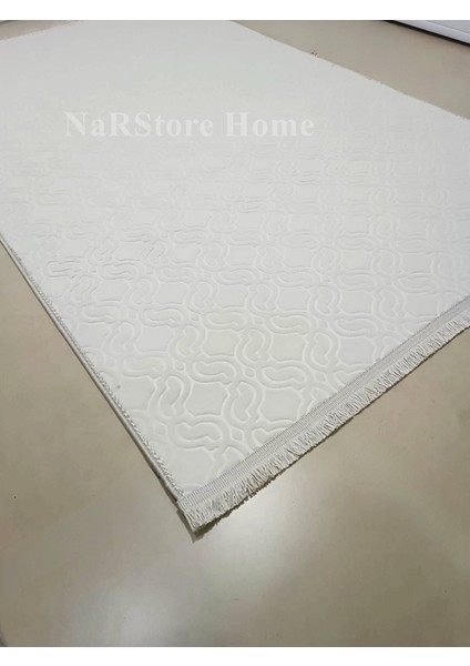 Elit Krem Saçaklı Kabartmalı Yıkanabilir Kaymaz Taban Kesme Yolluk Halı fiyatları