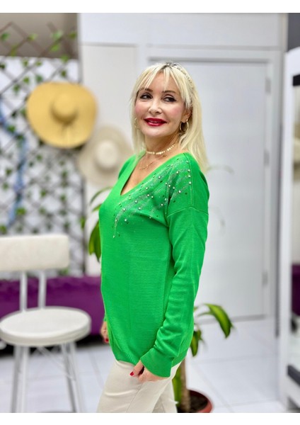 D12783 Taş Desenli Triko Yeşil fiyatları