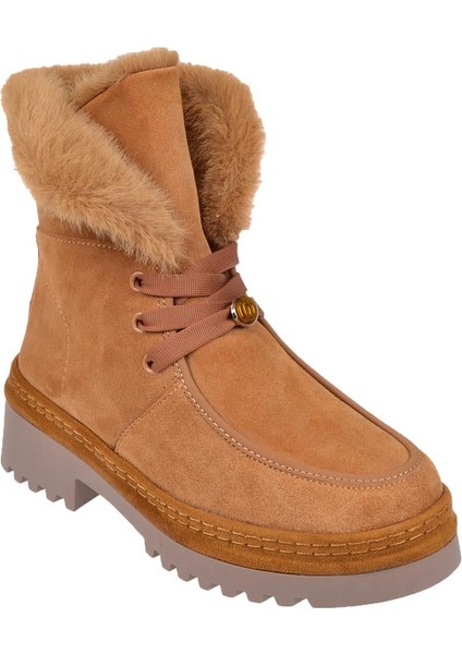 Hakiki Deri Süet Kadın Bot GJ-25K433 Taba Süet
