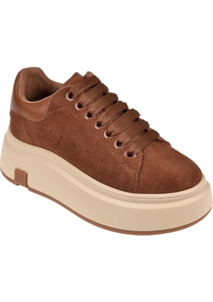 Hakiki Deri Kalın Taban Kadın Spor Ayakkabı GJ-25K361-1 Camel Süet