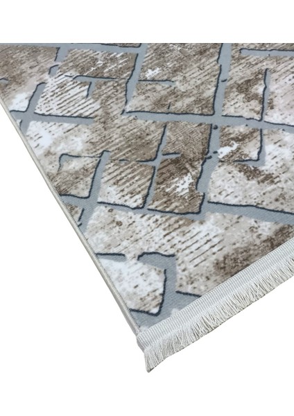 Kahve Gri Saçaklı Kaymaz Taban Yıkanabilir Kesme Yolluk Salon Mutfak Oturma Odası Halı