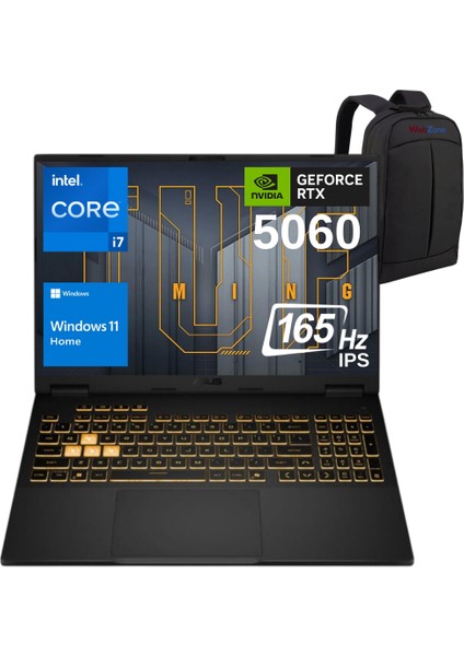 Tuf Gaming F16 FX608JMR-RV075 Intel Core I7 14650HX 32GB 1TB SSD RTX5060 8gb 115W 16" Wuxga 165Hz IPS Windows 11 Home Taşınabilir Bilgisayar - Webzone Çanta Wz2