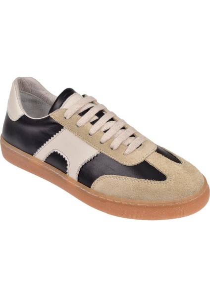 Hakiki Deri Kadın Spor Ayakkabı Sneaker MAK-5120 Siyah Bej