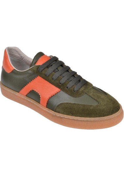 Hakiki Deri Kadın Spor Ayakkabı Sneaker MAK-5120 Haki Orange