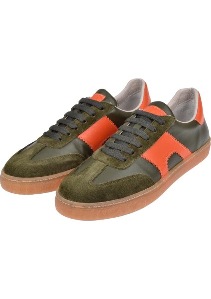Hakiki Deri Kadın Spor Ayakkabı Sneaker MAK-5120 Haki Orange fırsatları