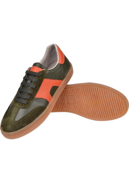Hakiki Deri Kadın Spor Ayakkabı Sneaker MAK-5120 Haki Orange indirimleri