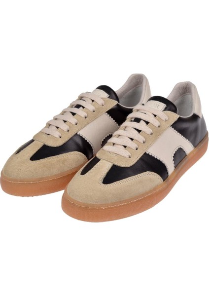 Hakiki Deri Kadın Spor Ayakkabı Sneaker MAK-5120 Siyah Bej fırsatları