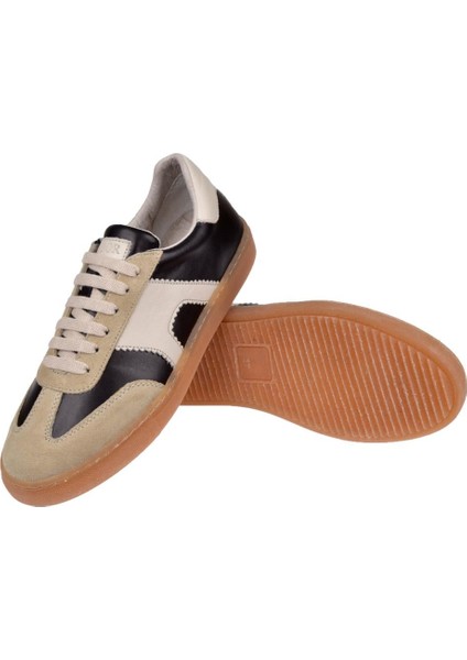 Hakiki Deri Kadın Spor Ayakkabı Sneaker MAK-5120 Siyah Bej indirimleri