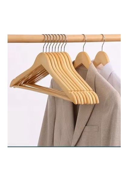 24 Adet Ahşap Elbise Askısı Vernikli Pürüzsüz Ahşap