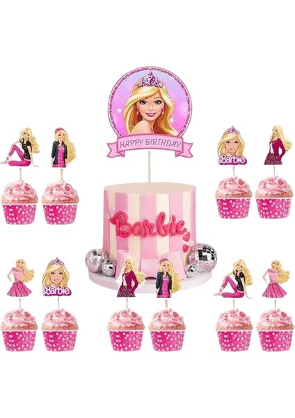Barbie Cake Topper Set Pasta Seti 20 Kürdan 25 Kek Kalıbı 1 Pasta Üstü Büyük Doğum Günü Pasta Süsü