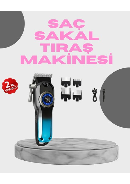 Profesyonel Saç Kesme Makinesi – 2000 Mah Şarjlı, LCD Ekranlı