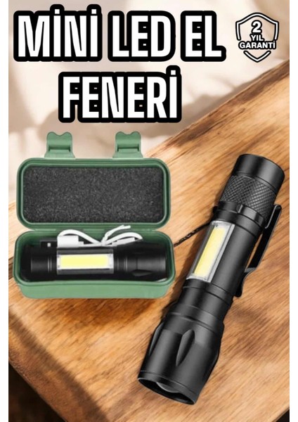 Şarjlı Metal Zoomlu El Feneri Işıldak LED Işık Taşınabilir El Lambası