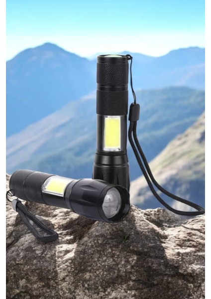 Şarjlı Metal Zoomlu El Feneri Işıldak LED Işık Taşınabilir El Lambası