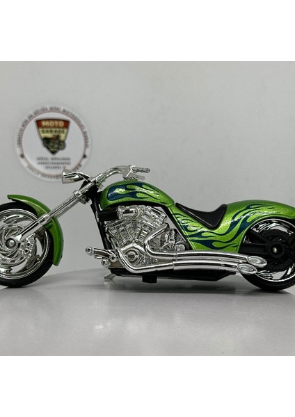 Iron Choppers Yeşil Alev Desenli 1:18 Diecast Custom Motosiklet Model – Lisanslı Metal Maket Oyuncak indirimleri