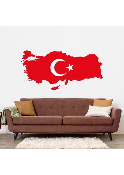 Türkiye Haritası Kırmızı Mdf Duvar Tablosu 50CMX22CM