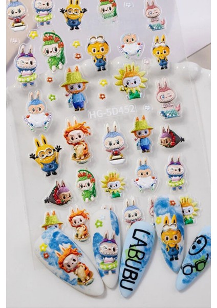 Labubu Tırnak Sticker Protez Tırnak Kalıcı Oje Süsleme, Nail Art Sticker 5D452 fiyatları