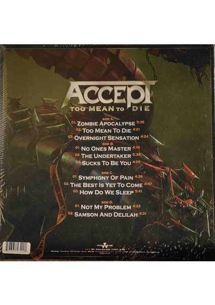 Accept - Too Mean To Die Plak (2 Lp, Renkli Plaklar) fiyatları