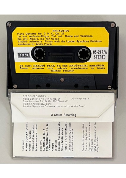 Sergei Prokofiev Piano Concerto No 3 Kaset (Orijnal Dönem Kağıt Baskı Kaset) fiyatları