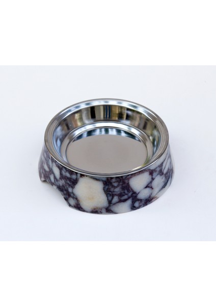 Marmora - Büyük Boy Gerçek Mermer Kedi Köpek Mama Kabı & Su Kabı - Çelik Taslı Özel Tasarım