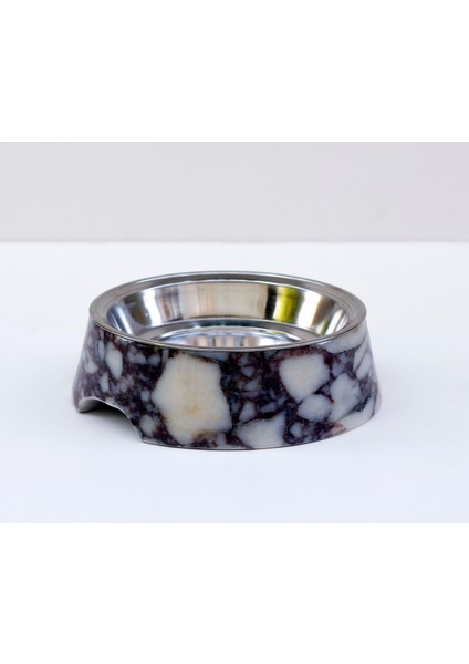 Marmora - Büyük Boy Gerçek Mermer Kedi Köpek Mama Kabı & Su Kabı - Çelik Taslı Özel Tasarım