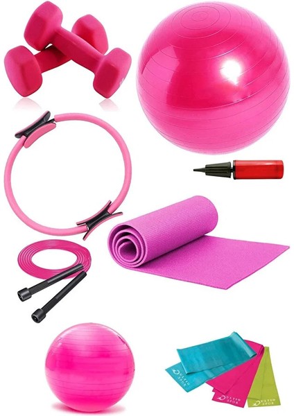 6mm Minderli Pembe Pilates Seti 65 cm ve 25 cm Pilates Topu ile Ekonomik Set