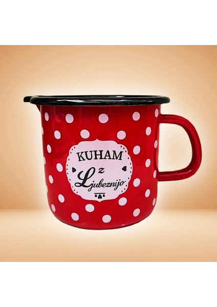 Emaye Sütlük Yumurta Haşlama Sos ve Mama Yapma Kupası 1250 ml Kırmızı Puantiyeli