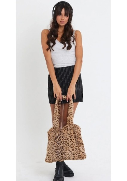 Leopard Laptop Tote / Kadın Peluş Toscana Bilgisayar Çantası 42X34 Sap 65 cm fiyatları