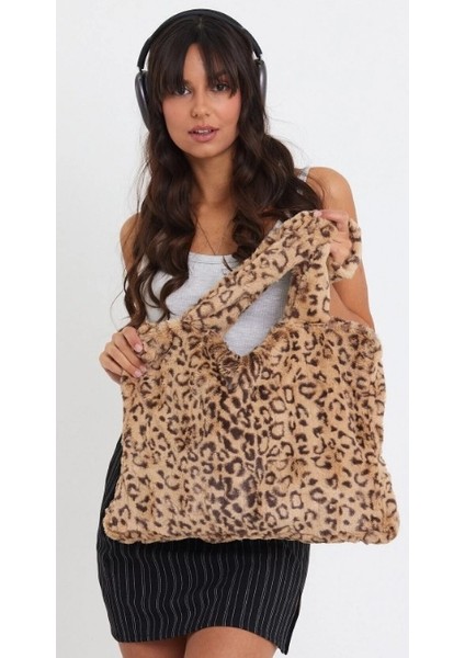 Leopard Laptop Tote / Kadın Peluş Toscana Bilgisayar Çantası 42X34 Sap 65 cm modelleri