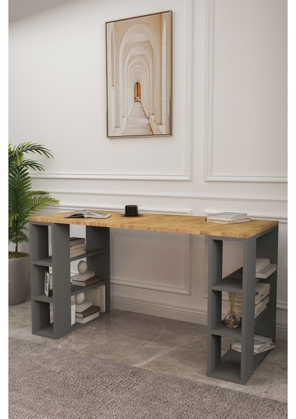 Dekoratif Çalışma Masası,6 Bölmeli Bilgisayar MASASI,130CM Pc Masası,gri,çam fiyatları