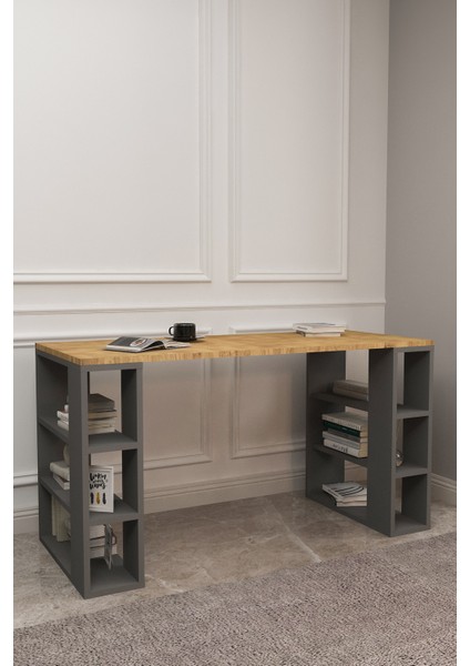 Dekoratif Çalışma Masası,6 Bölmeli Bilgisayar MASASI,130CM Pc Masası,gri,çam modelleri