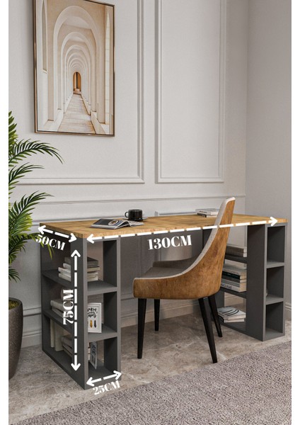 Dekoratif Çalışma Masası,6 Bölmeli Bilgisayar MASASI,130CM Pc Masası,gri,çam fırsatları
