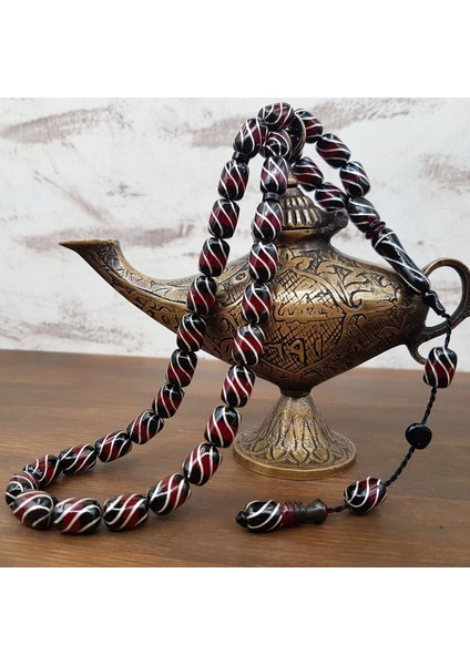 Bordo Gümüş Işlemeli Kapsül Erzurum Oltu Tesbih